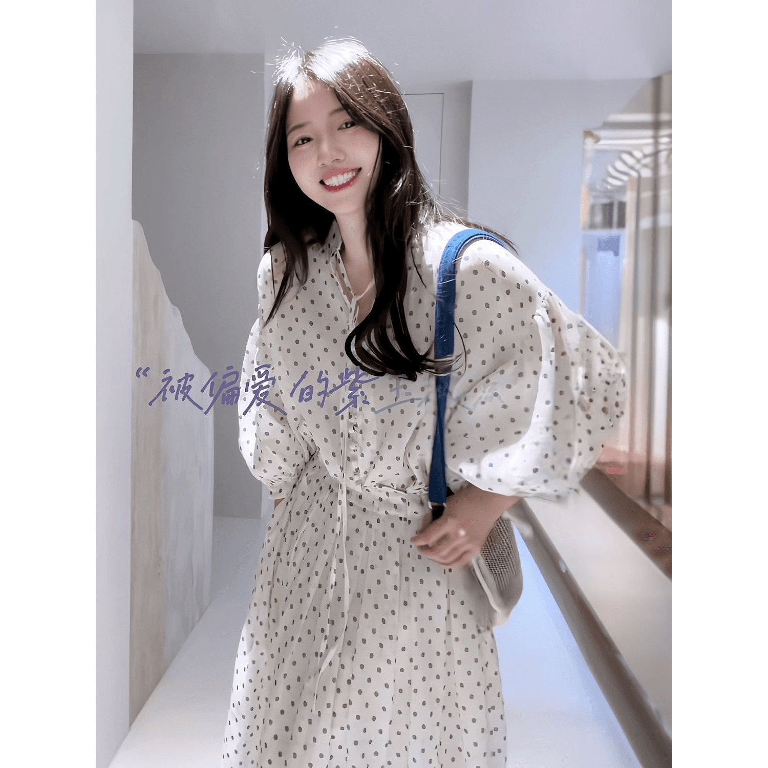 프랑스식 품격 고급 센스 도트 무늬 세트 2026 여름 새로운 작은 샤넬 스타일 중간 소매 풀오버 슬림해 보이는 롱 스커트 여성 이미지 5
