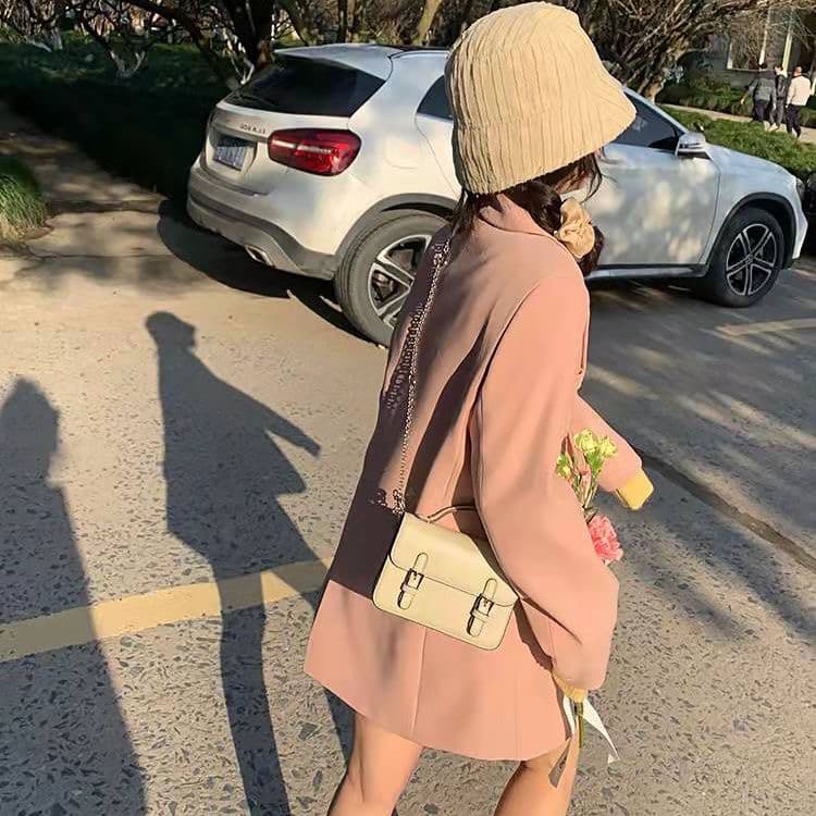 학생 작은 양복 여성 코트 봄 가을 새로운 캐주얼 루즈핏 맨위 다용도 품격 핑크색 작은 정장 트렌디 이미지 4