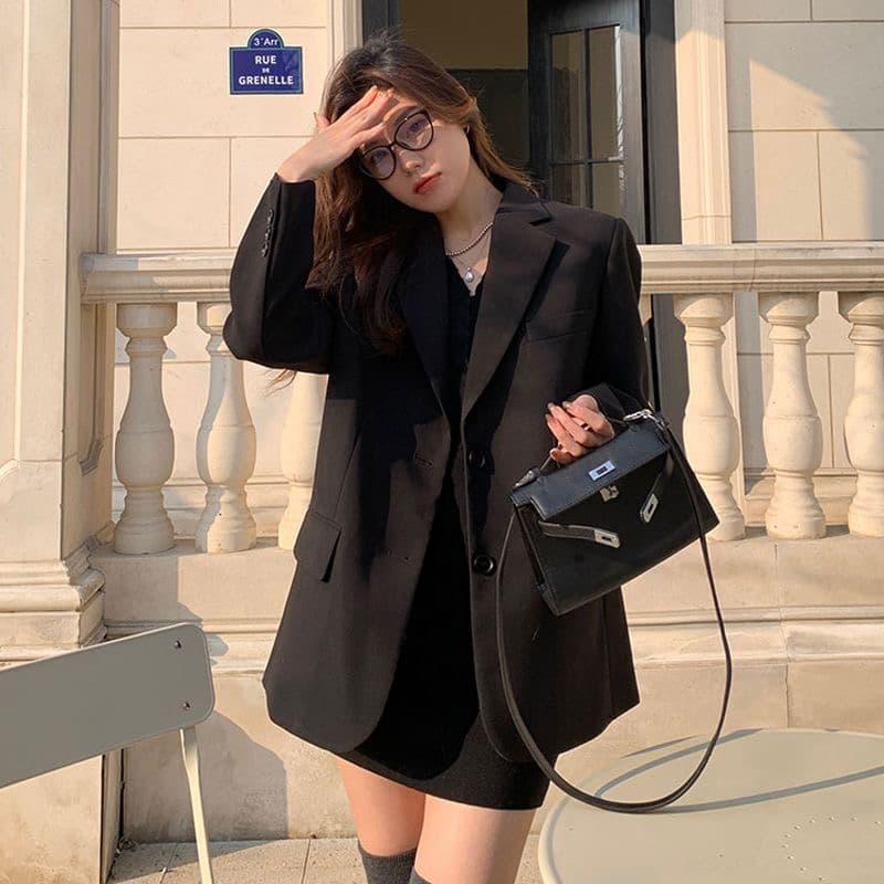 학생 작은 양복 여성 코트 봄 가을 새로운 캐주얼 루즈핏 맨위 다용도 품격 핑크색 작은 정장 트렌디 상세 이미지 6