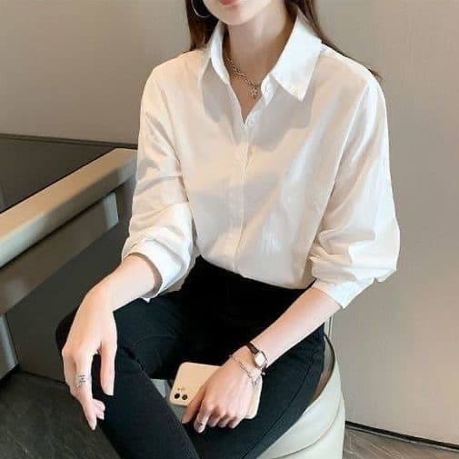 봄 가을 새로운 한국 스타일 디자인 센스 jk 작은 대중 맨위 빛 요리 한 바람 긴팔 셔츠 외출용 외국 가스 인사이드 착용 흰 셔츠 이미지 2