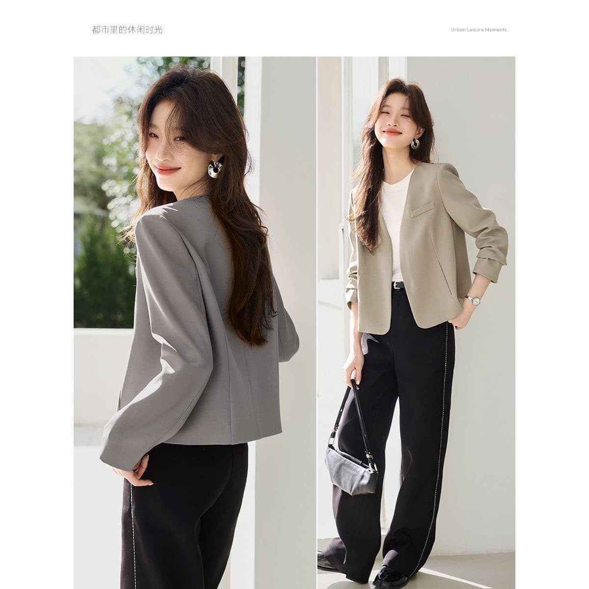 출퇴근 미니멀리즘 없음 칼라 재킷 26 봄 새로운 품격 긴팔 정장 상세 이미지 2