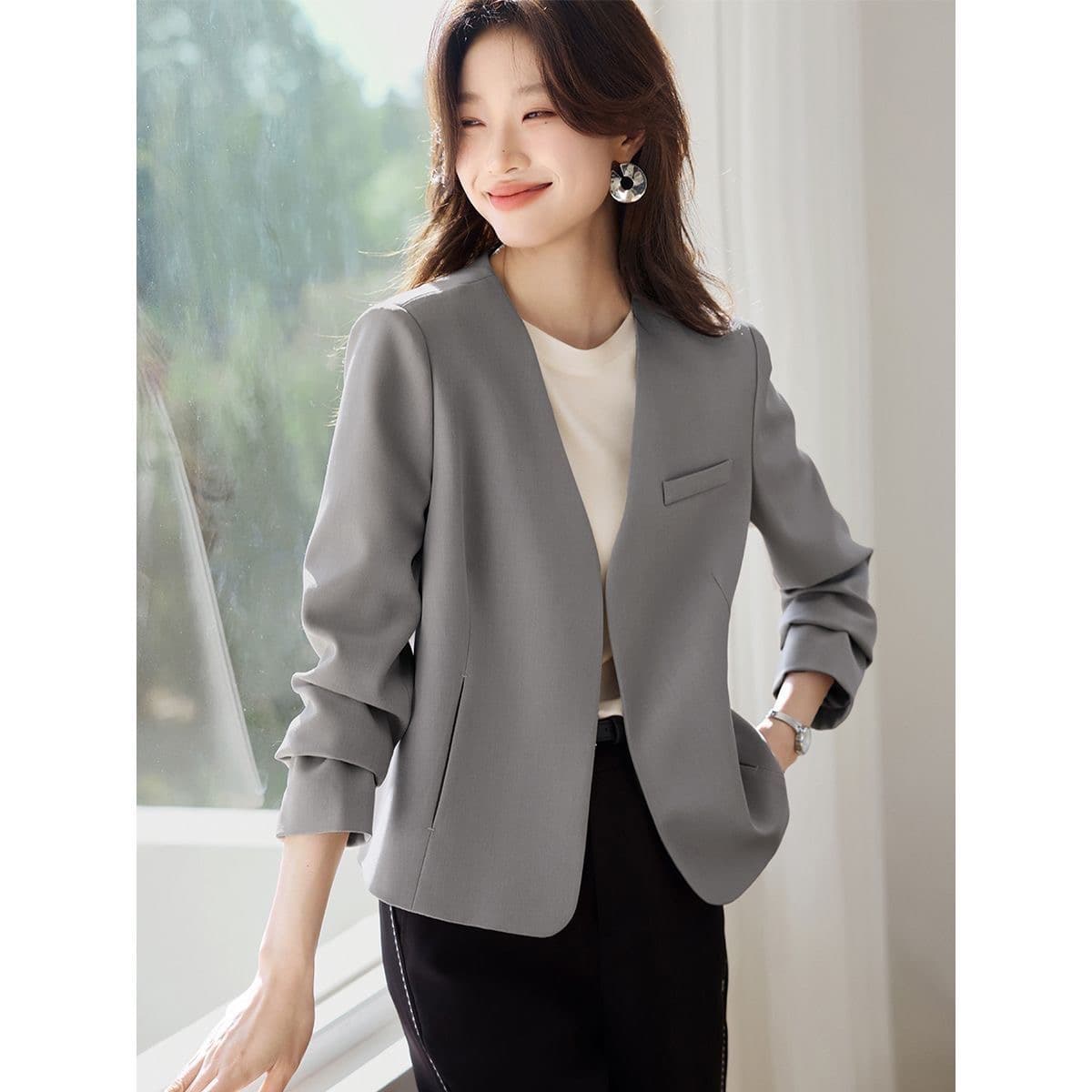 출퇴근 미니멀리즘 없음 칼라 재킷 26 봄 새로운 품격 긴팔 정장 상세 이미지 4