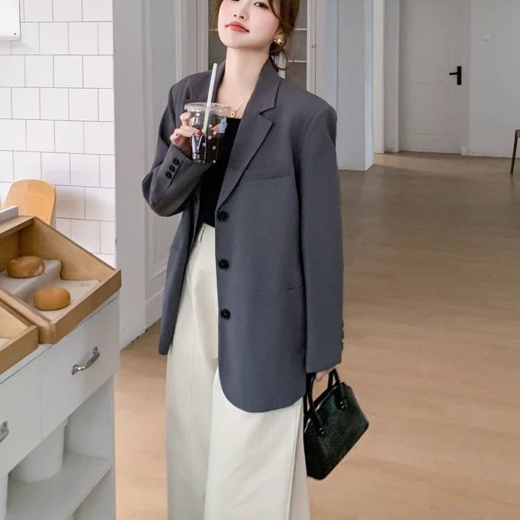 뒤로 나비 매듭 검정색 캐주얼 정장 여성 코트 봄 가을 2026 새로운 인기 정장 한 부서 폭발 슈퍼 화재