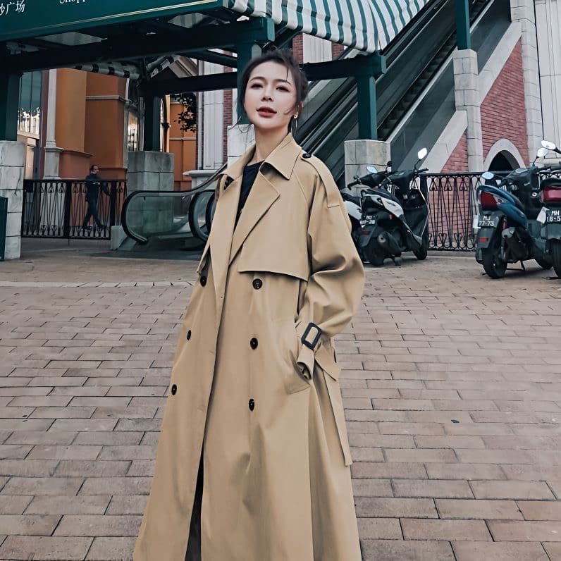 카키 색 바람막이 여성 2026 봄 가을 새로운 한국 스타일 루즈핏 작은 키 고급 영국식 바람을 피우다 롱 코트 재킷 이미지 3