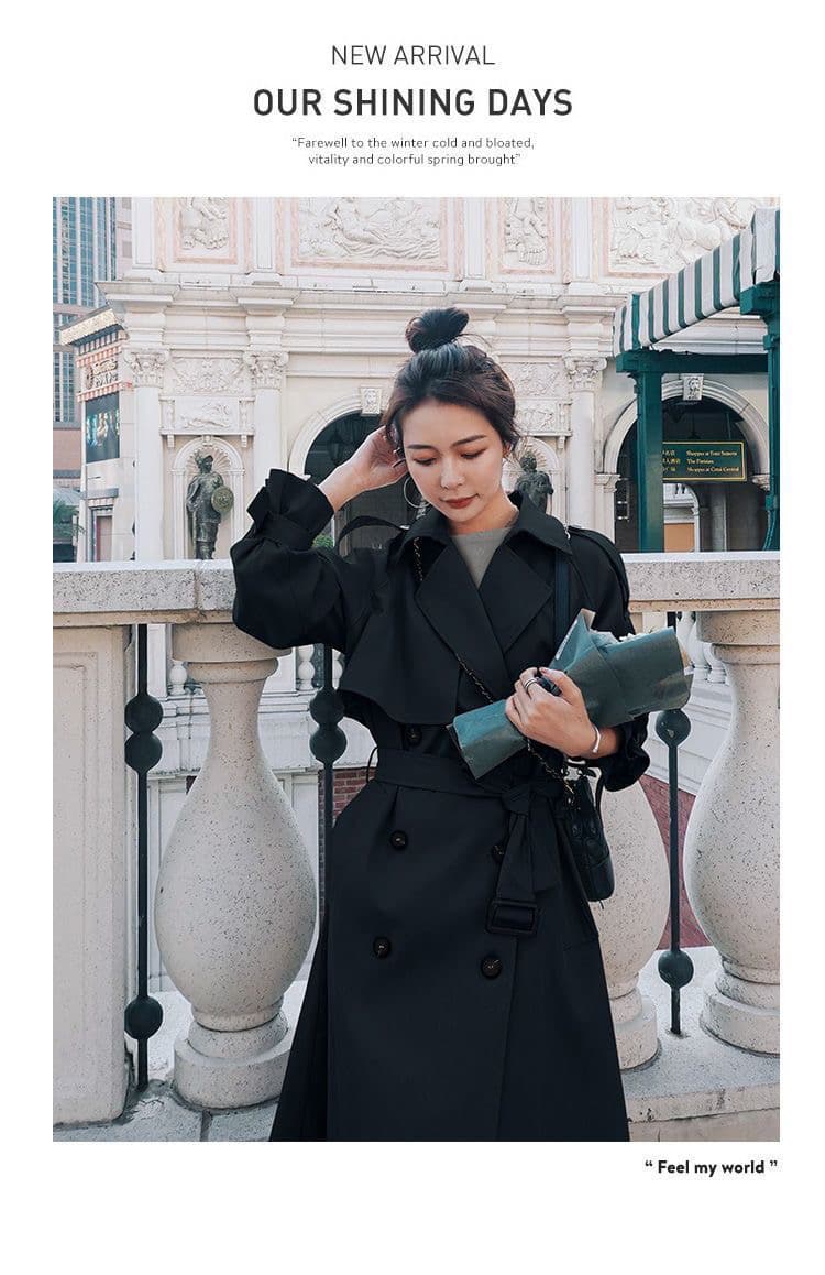 카키 색 바람막이 여성 2026 봄 가을 새로운 한국 스타일 루즈핏 작은 키 고급 영국식 바람을 피우다 롱 코트 재킷 상세 이미지 11