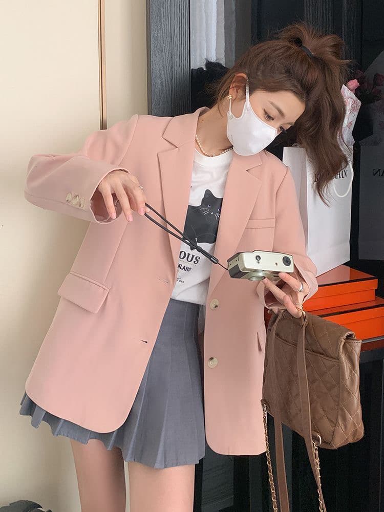핑크색 정장 여성 코트 봄 가을 새로운 작은 키 한국 스타일 고급 센스 다용도 패션 품격 정장 재킷 이미지 2