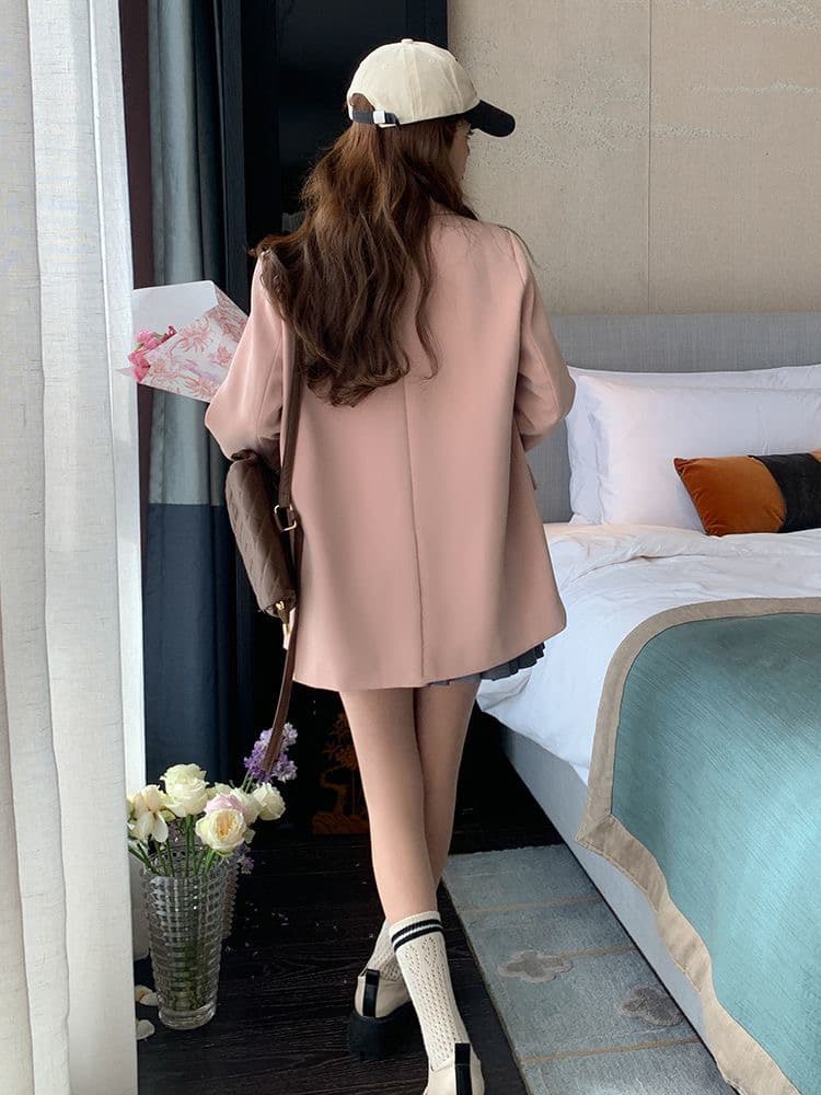 핑크색 정장 여성 코트 봄 가을 새로운 작은 키 한국 스타일 고급 센스 다용도 패션 품격 정장 재킷 이미지 4
