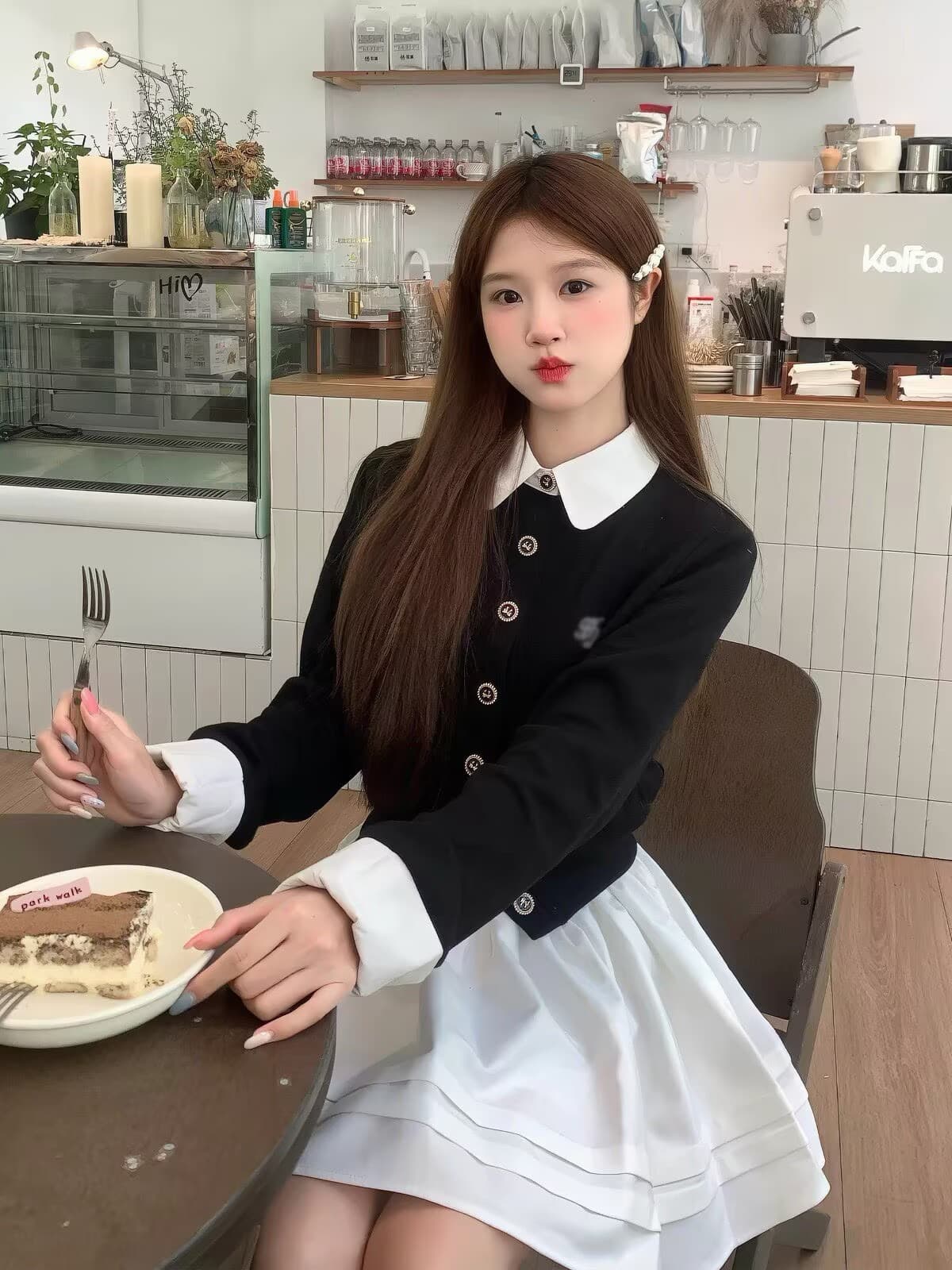 학원 스타일 이른 가을 착용 가져 가라. 전체 집합 배색 패치워크 페이크 레이어드 오픈 가디건 스웨터 플리츠 반신 치마 투피스 세트 이미지 4