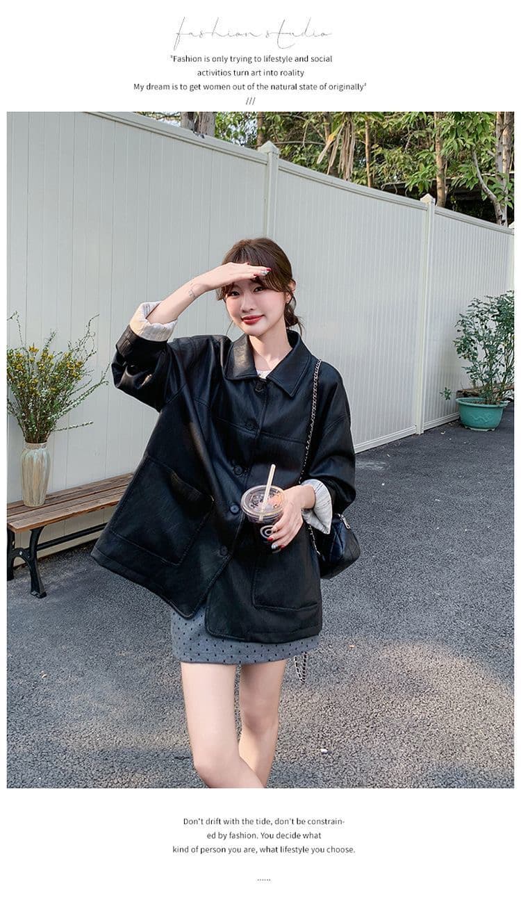 미니멀리즘 레트로 빛 요리 한 바람 외국 가스 가죽 재킷 재킷 여성 봄 가을 새로운 작은 키 캐주얼 다용도 재킷 재킷 상세 이미지 2