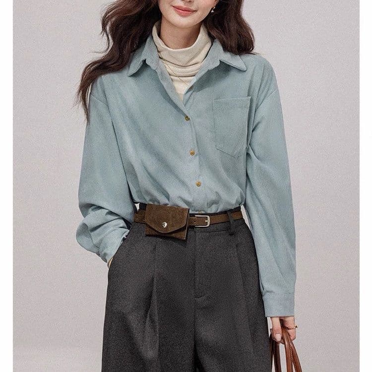 두꺼운 코듀로이 POLO 칼라 여성 셔츠 가을 겨울철 2026 새로운 한 부서 루즈핏 캐주얼 스택 착용 셔츠 봄 가을