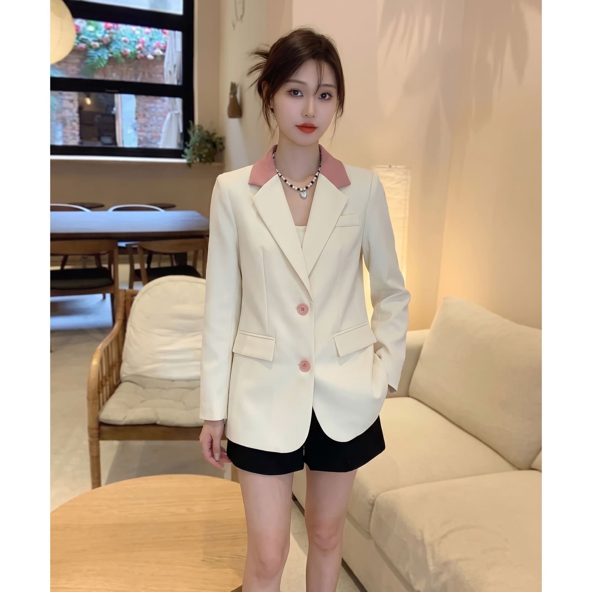 한국 스타일 패치워크 칼라 블레이저 부드러운 바람 슬림해 보이는 출퇴근 일상 착용 가져 가라. 디자인 바람 개성 정장 맨위 여성 상세 이미지 3