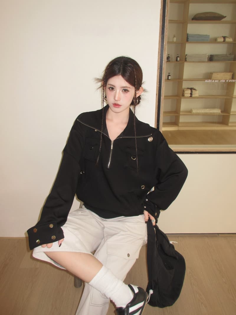 실사 정가 봄 레트로 핫걸 빅 칼라 하프 지퍼 루즈핏 풀오버 스웨트셔츠 기타 착용 스탠드 칼라 주머니 맨위 상세 이미지 23