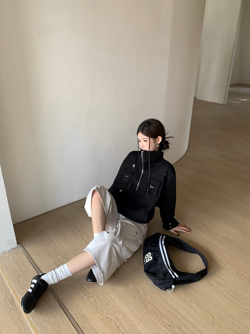 실사 정가 봄 레트로 핫걸 빅 칼라 하프 지퍼 루즈핏 풀오버 스웨트셔츠 기타 착용 스탠드 칼라 주머니 맨위 상세 이미지 26