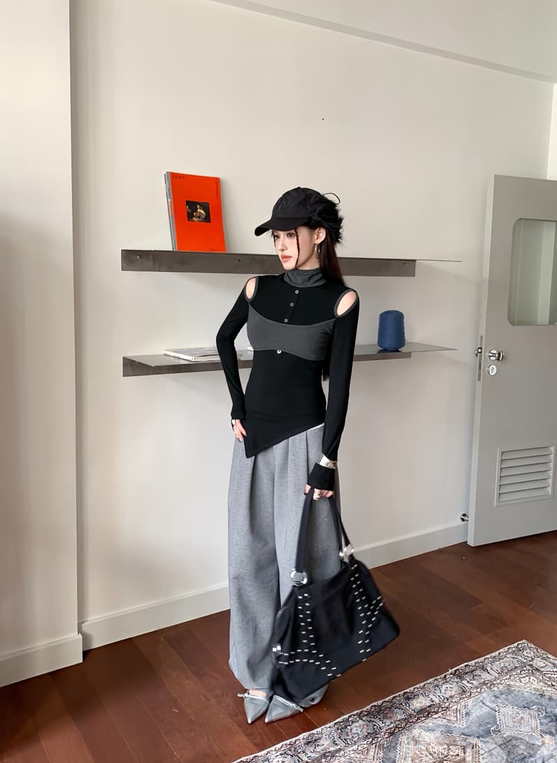 실사 정가 레트로 핫걸 패치워크 배색 페이크 레이어드 터틀넥 홀로우 아웃 불규칙 몸매 가꾸기 슬림해 보이는 긴팔 맨위 상세 이미지 7