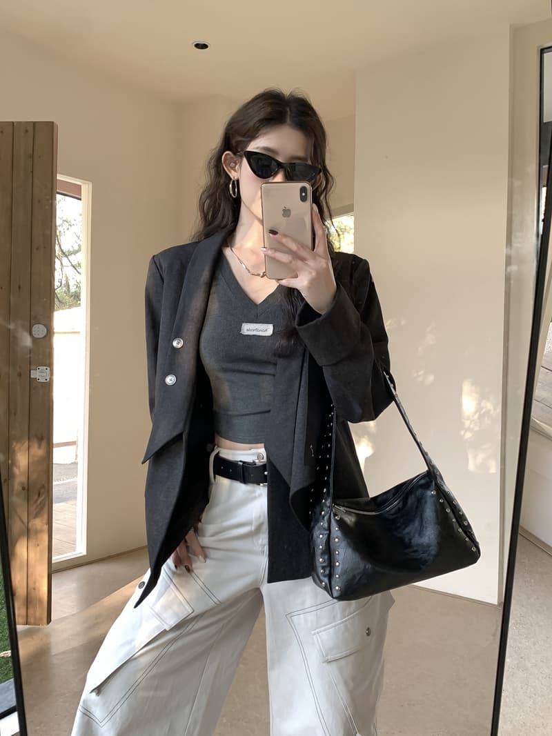 실사 정가 봄 레트로 다용도 불규칙 밑단 블레이저 디자인 센스 루즈핏 패치워크 작은 대중 정장