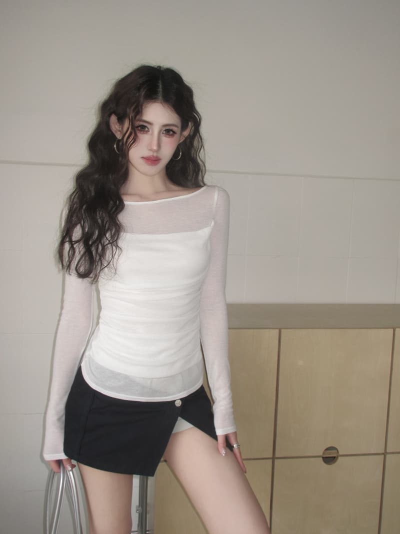 실사 정가 봄 순수한 욕망 패치워크 흔들다 칼라 페이크 레이어드 긴팔 티셔츠 빛 ~을 통해 디자인 센스 몸매 가꾸기 슬림해 보이는 맨위 상세 이미지 1