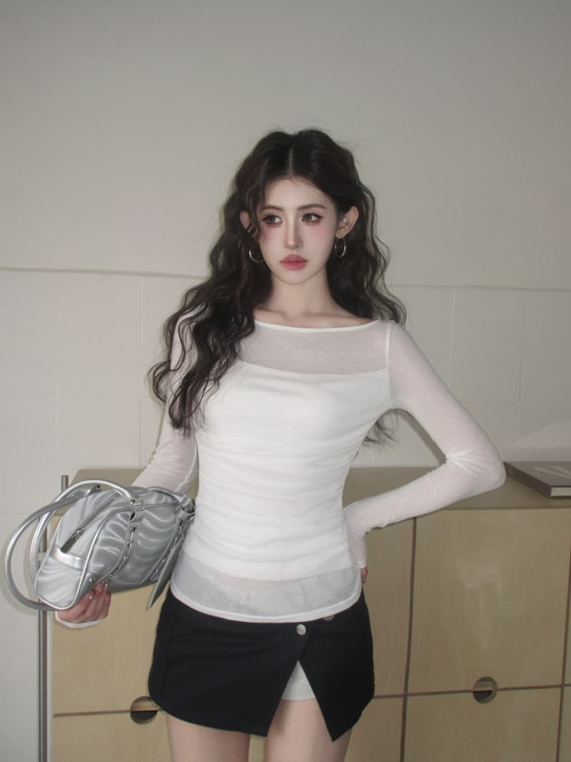 실사 정가 봄 순수한 욕망 패치워크 흔들다 칼라 페이크 레이어드 긴팔 티셔츠 빛 ~을 통해 디자인 센스 몸매 가꾸기 슬림해 보이는 맨위 상세 이미지 6