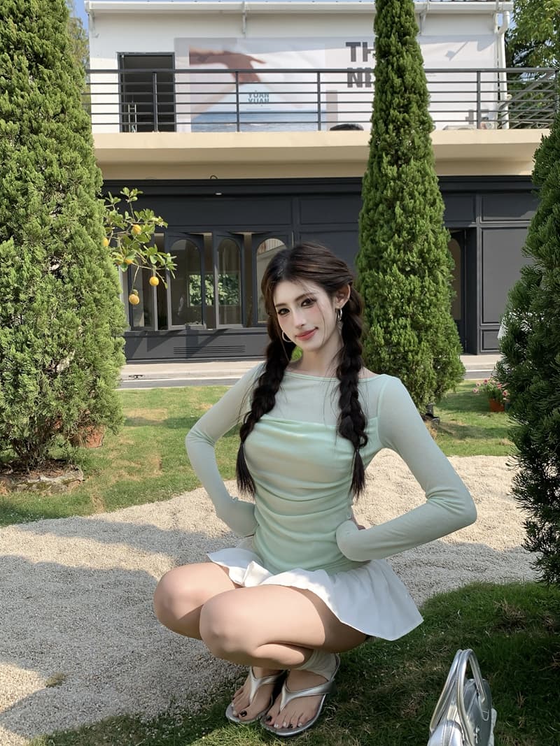 실사 정가 봄 순수한 욕망 패치워크 흔들다 칼라 페이크 레이어드 긴팔 티셔츠 빛 ~을 통해 디자인 센스 몸매 가꾸기 슬림해 보이는 맨위 상세 이미지 11