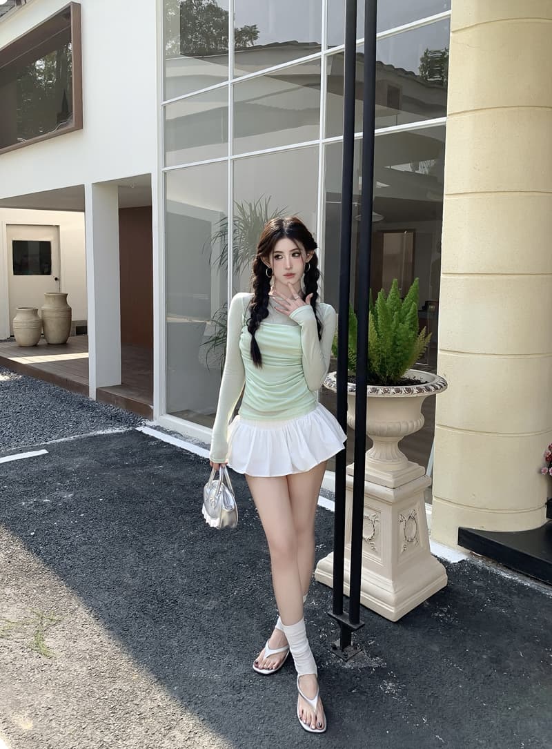 실사 정가 봄 순수한 욕망 패치워크 흔들다 칼라 페이크 레이어드 긴팔 티셔츠 빛 ~을 통해 디자인 센스 몸매 가꾸기 슬림해 보이는 맨위 상세 이미지 14