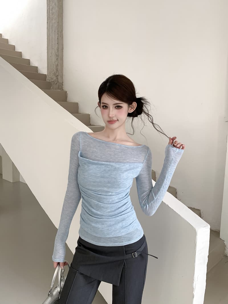 실사 정가 봄 순수한 욕망 패치워크 흔들다 칼라 페이크 레이어드 긴팔 티셔츠 빛 ~을 통해 디자인 센스 몸매 가꾸기 슬림해 보이는 맨위 상세 이미지 18