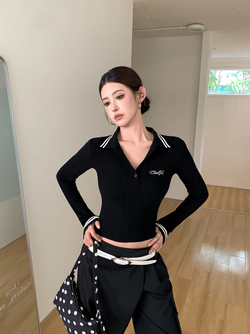 실사 정가 아니요 바겐 세일 학원 스타일 폴로 칼라 스트라이프 홀로우 아웃 자수 긴팔 몸매 가꾸기 슬림해 보이는 만나는 니트 스웨터 상세 이미지 10