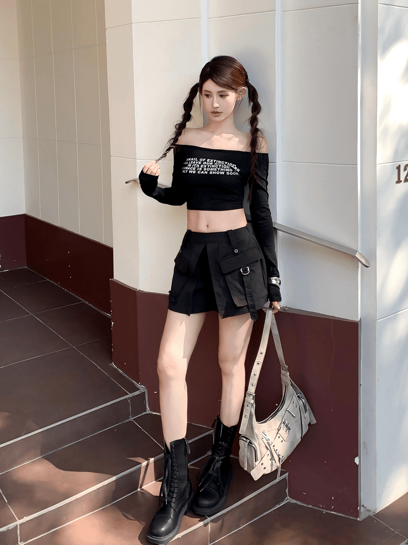 실사 정가 여름 핫걸 레트로 워크웨어 디자인 패치워크 빅 포켓 반바지 페이크 레이어드 슬림해 보이는 한 마디 치마바지 상세 이미지 4