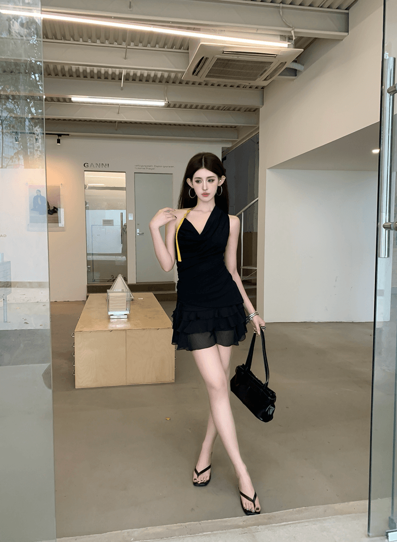 실사 정가 여름 핫걸 라이 경기 서울 흔들다 칼라 디자인 센스 백리스 배색 행침 목 슬림해 보이는 허리 수축 맨위 조끼 상세 이미지 19