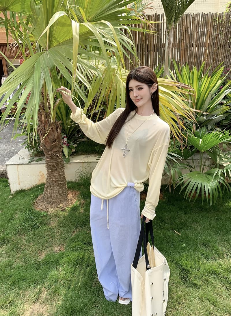 실사 정가 아니요 바겐 세일 휴가 라이 경기 서울 얇은 스타일 루즈핏 시스루 자외선 차단 티셔츠 여성 긴 소매 에어컨 셔츠 블라우스 상세 이미지 2