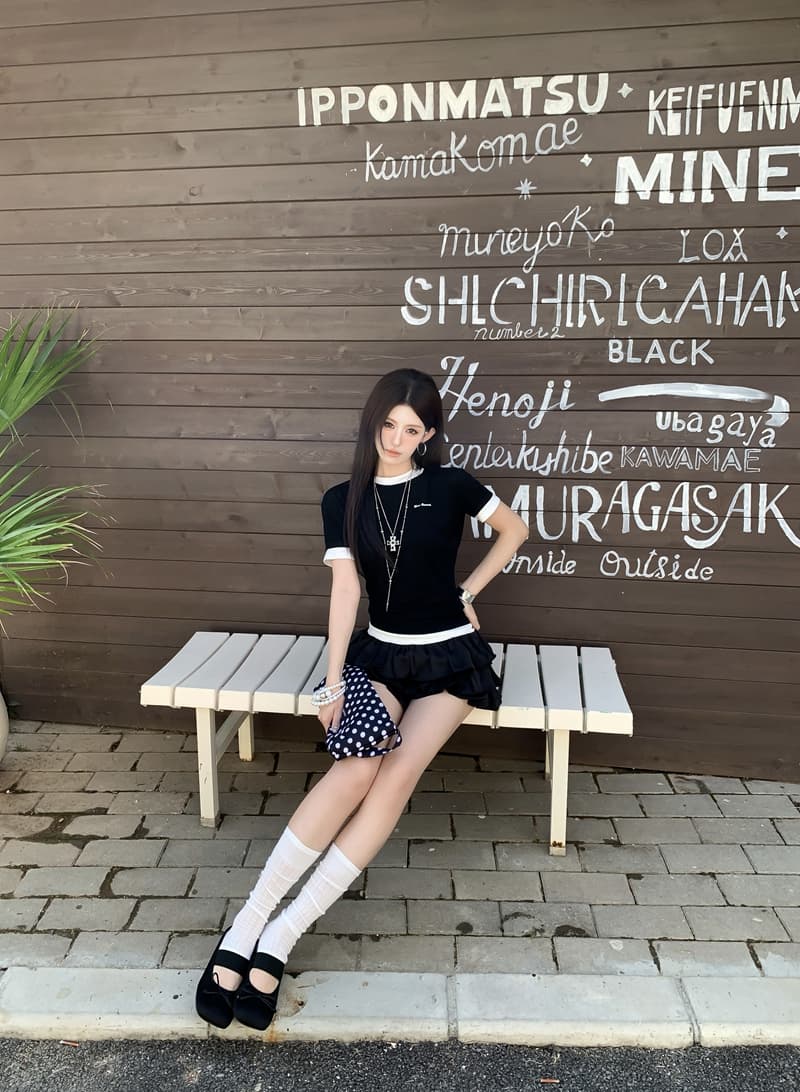 실사 정가 아니요 바겐 세일 페이크 레이어드 패치워크 반팔 티셔츠 미니멀리즘 다용도 더블 칼라 몸매 가꾸기 슬림해 보이는 허리 수축 맨위 상세 이미지 9
