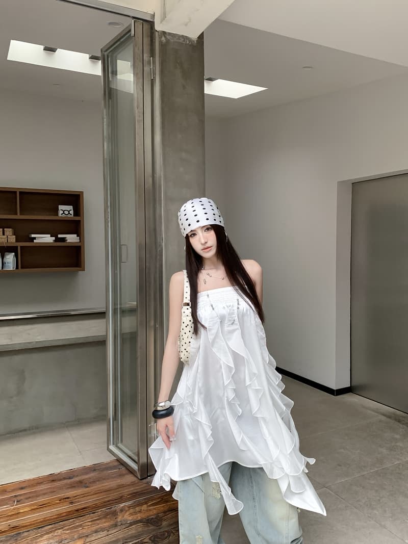 실사 정가 여름 핫걸 휴가 바람 작은 대중 하나 의류 기타 착용 패치워크 불규칙 리본 튜브탑 드레스 상세 이미지 8