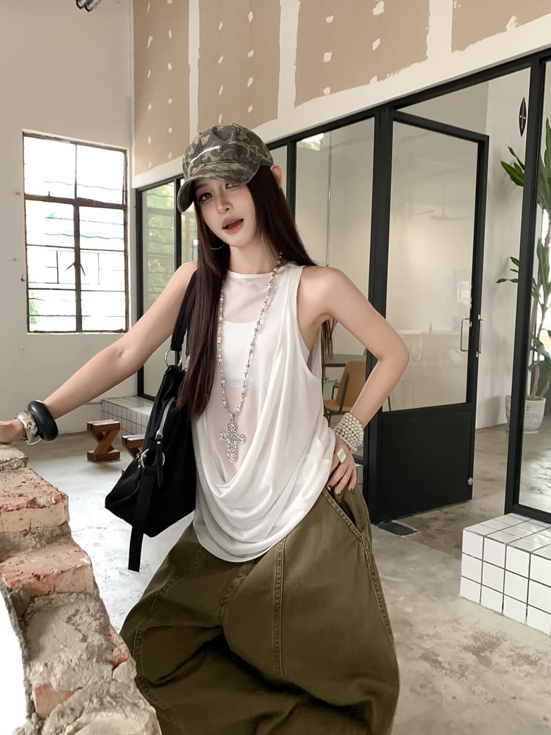실사 정가 아니요 바겐 세일 페이크 레이어드 패치워크 망사 백리스 도루 가을 흔들다 칼라 전후 둘 착용 민소매 조끼 맨위 이미지 2