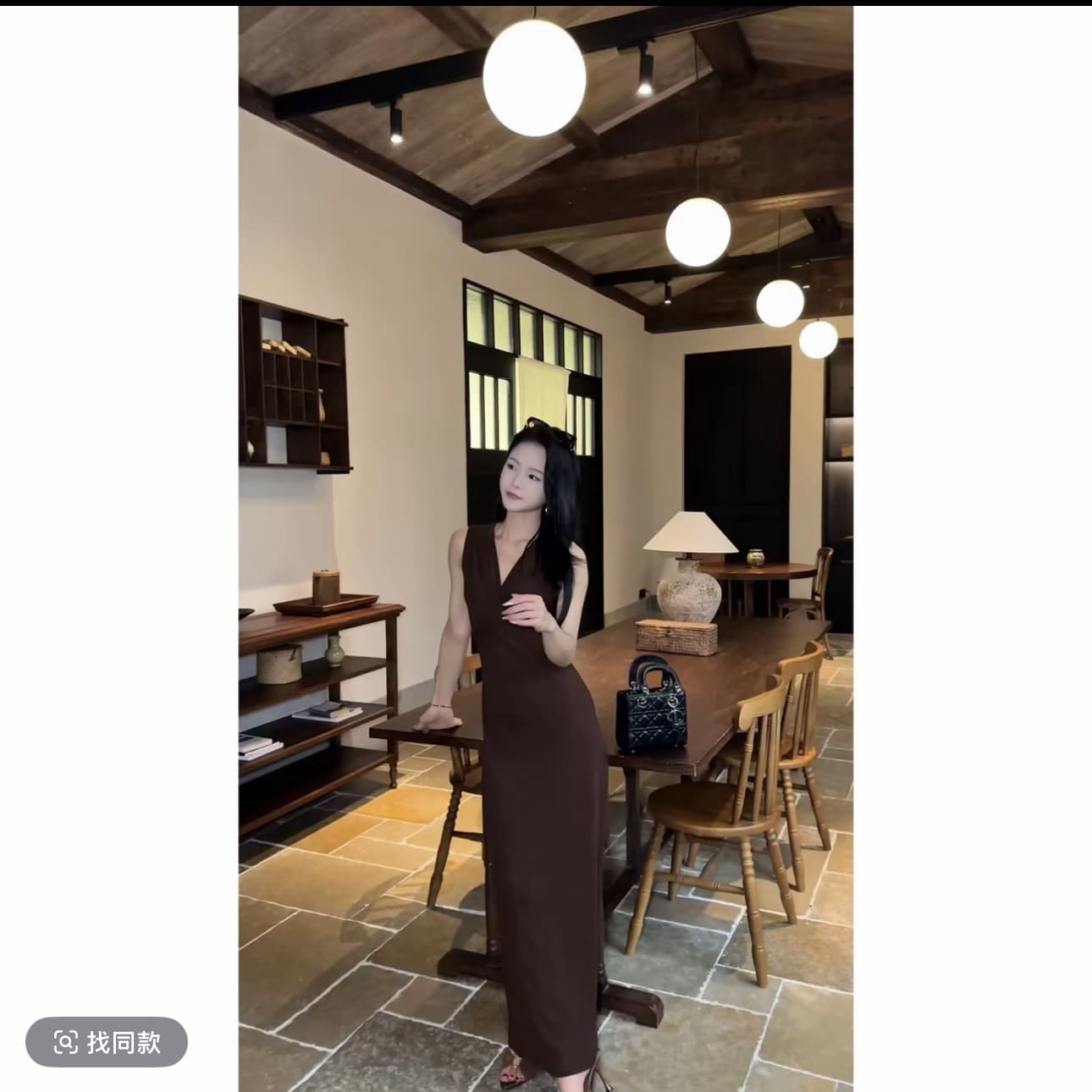 vivi 모 블루 디 커피 색상 프랑스식 비틀림 V넥 구덩이 기사 니트 롱 스커트 mh60313 이미지 3