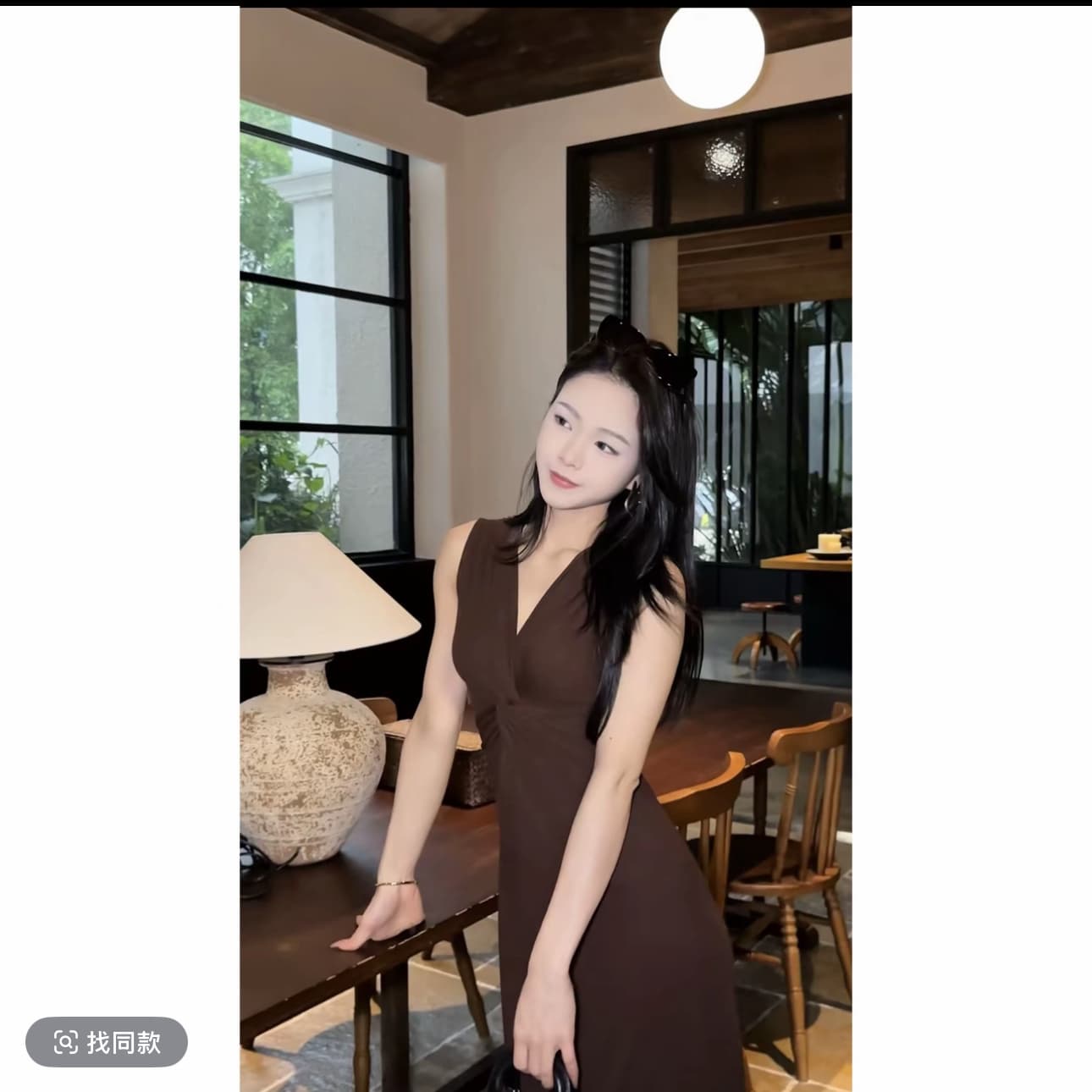 vivi 모 블루 디 커피 색상 프랑스식 비틀림 V넥 구덩이 기사 니트 롱 스커트 mh60313 이미지 5