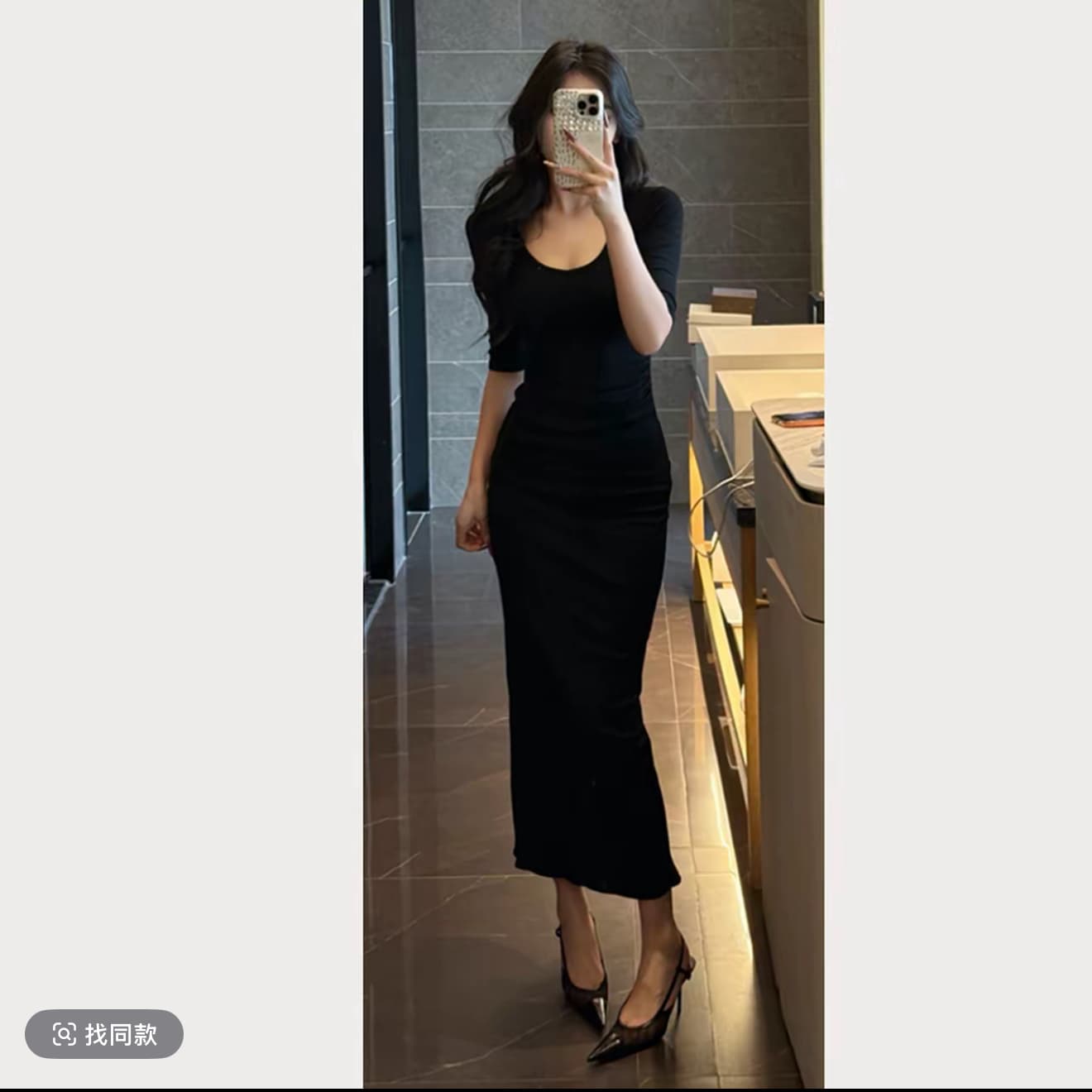 glozzzz 프랑스식 순수한 욕망 몸매 가꾸기 섹시함 슬림해 보이는 타이트 스커트 중간 소매 드레스 890707-1 이미지 2