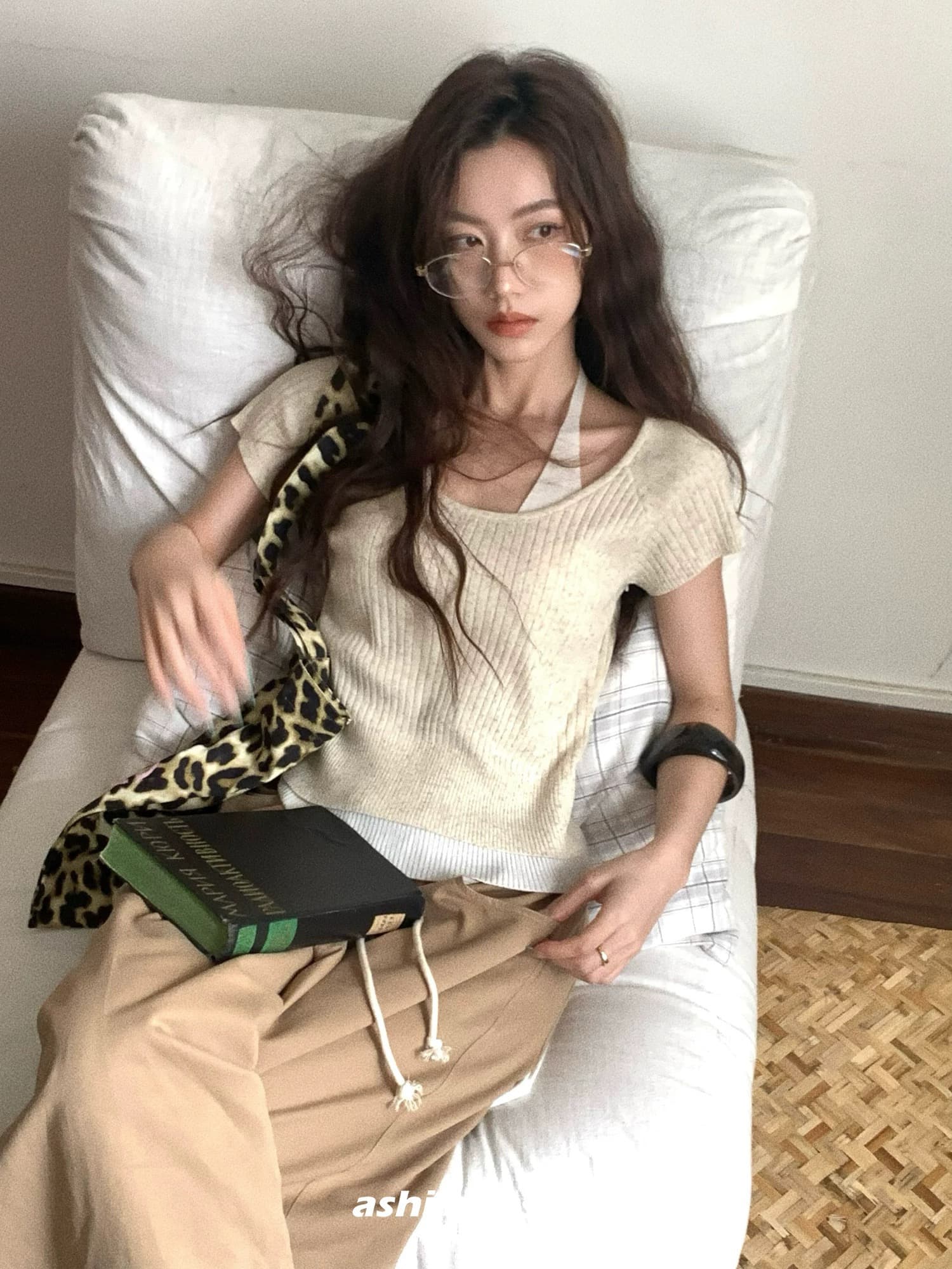 보다 큼 시 재미있는 색상 페이크 레이어드 배색 행침 목 니트 반팔 티셔츠 여성 라이 경기 서울 쇼트 스타일 맨위 이미지 3