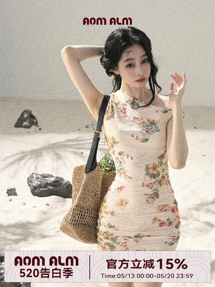 aomalm 덜 또한 눈 나 기대 벚꽃 프랑스식 망사 꽃무늬 여성 드레스 여름 허리 수축 타이트 스커트 미니 스커트 이미지 2
