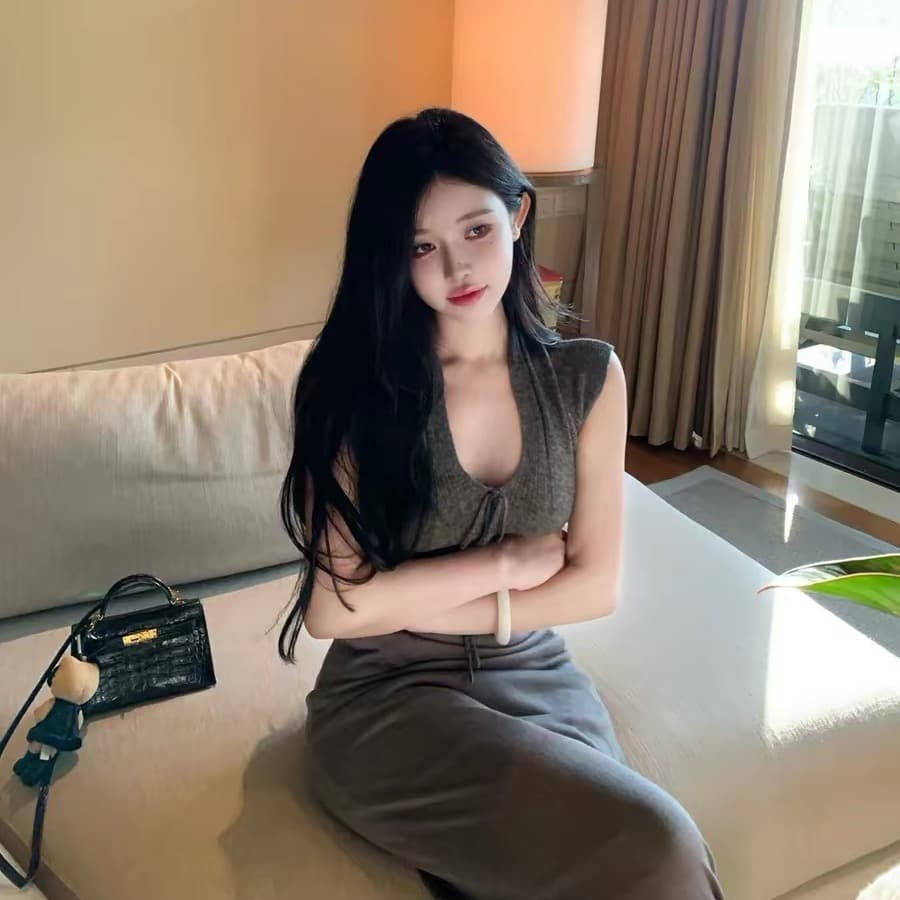 jill 대 자매 카운터 회의 재개 착용 ~ 중 니트 시리즈 레이스업 맨위 패치워크 색상 드레스 캐주얼 치마바지 이미지 2