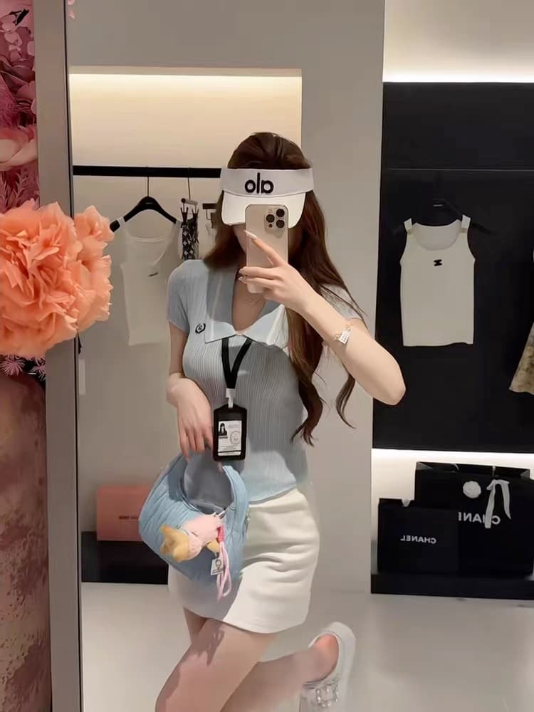 머리카락 작은 펜 fen 홈 여름 새로운 부유 한 가족 천 골드 익스트림 제인 바람 외국 가스 폴로 칼라 얇은 스타일 어깨 패드 니트 스웨터 경기 일 카드 이미지 3