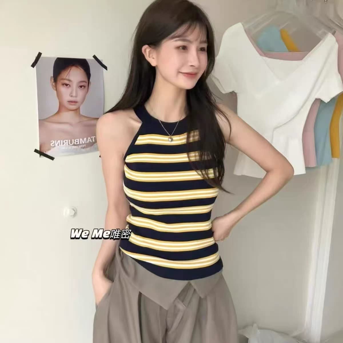 한 부서 레트로 스트라이프 니트 조끼 여성 2026 여름 핫걸 한국 스타일 외출용 몸매 가꾸기 맨위 이미지 4