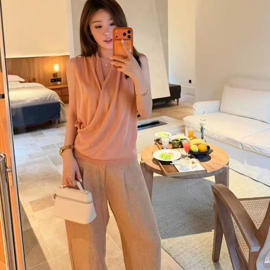 lemonchen 상쾌 빛 사람들 2.0 품격 십자가 흔들다 칼라 조끼 디자인 센스 민소매 맨위 여성 여름 이미지 4