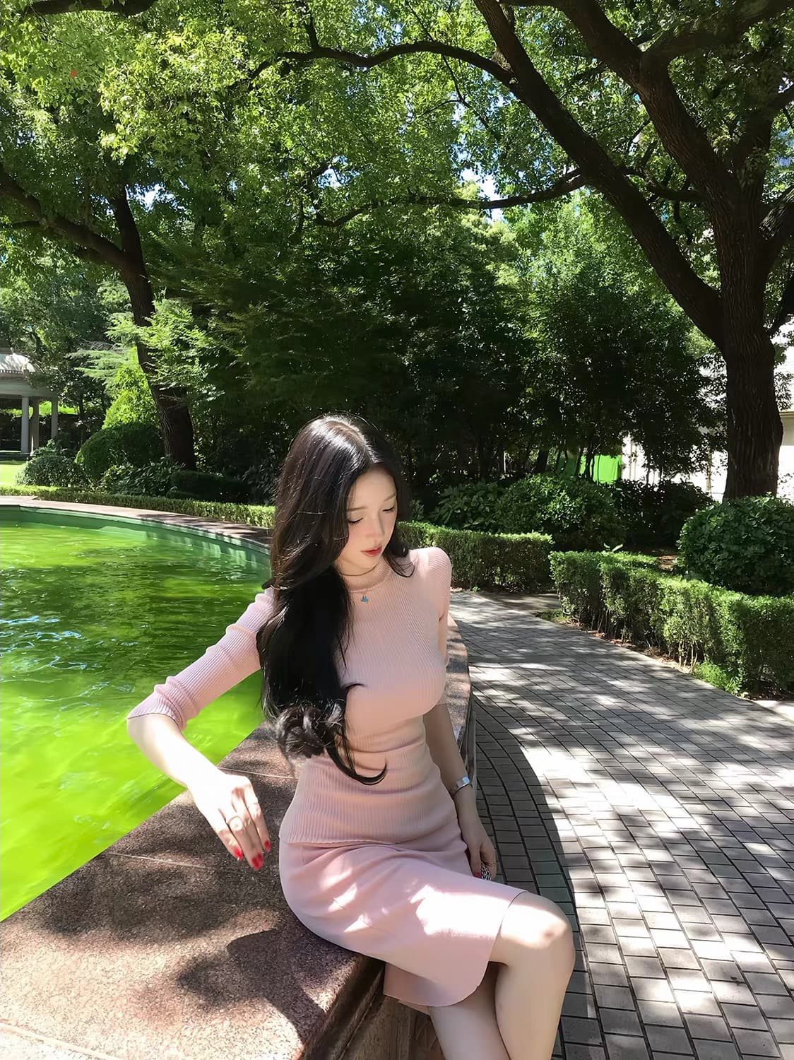farte shop 하트 비트 라이 경기 서울 모직물 티셔츠 스트레이트 반 스커트 두 조각 여성 세트 봄 가을 세트 이미지 4