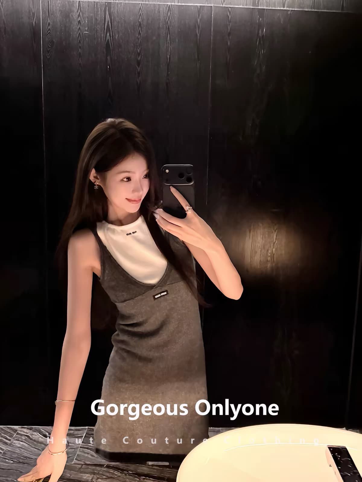 gorgeous onlyone 깊은 V 넥 니트 슬립 여성 드레스 몸매 가꾸기 타이트 스커트 미니 스커트 스택 착용 조끼 스커트