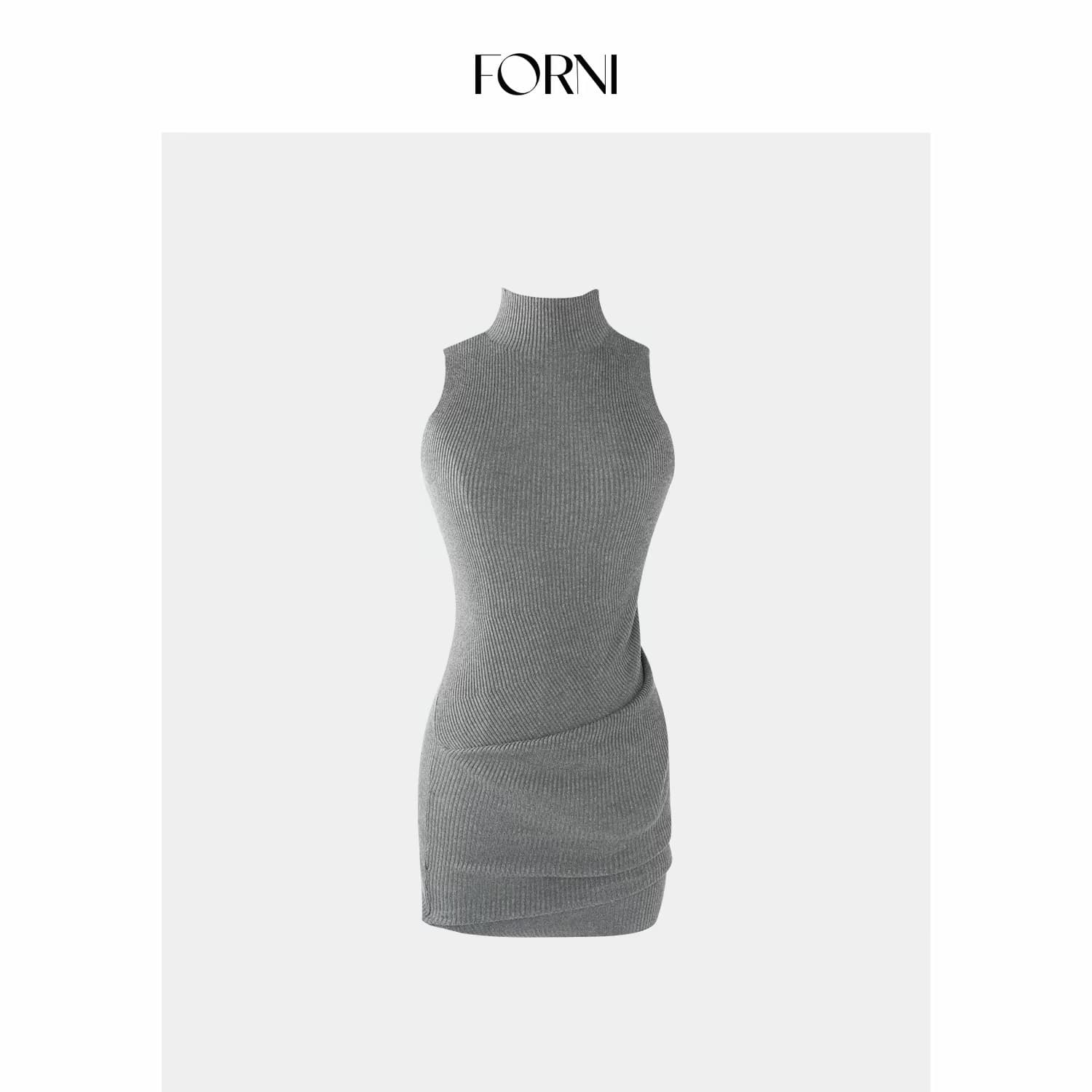 forni yoyo 콩 주머니 ai 치마 품격 터틀넥 구덩이 기사 몸매 가꾸기 슬림해 보이는 니트 민소매 드레스 이미지 3