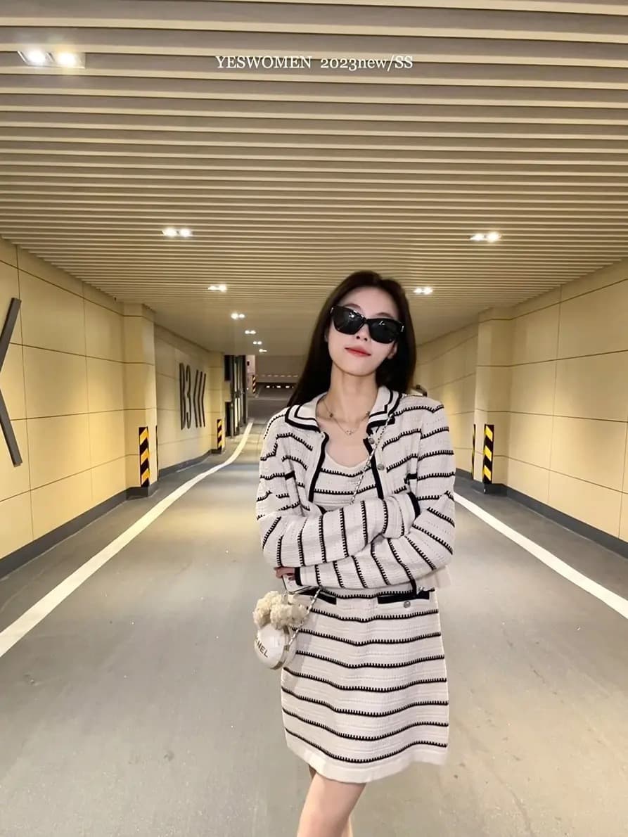 yeswomen 바로 그거죠 하트 비트 배색 스트라이프 모직물 세트