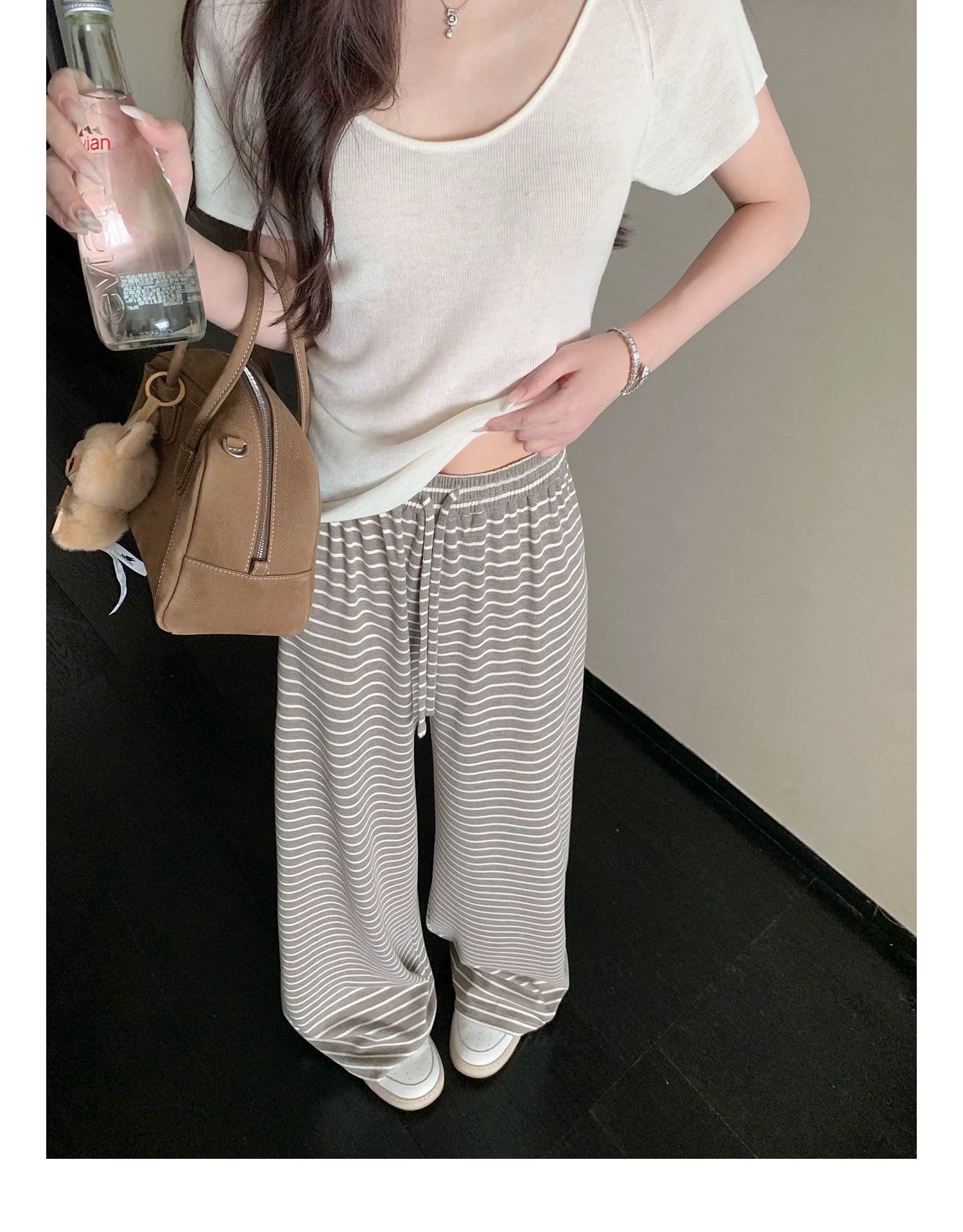 가을 겨울 새로운 편안함 폭탄 바지 게으른 바지 편안함 도루 센스 스트라이프 다용도 루즈핏 스트레이트 팬츠 상세 이미지 8