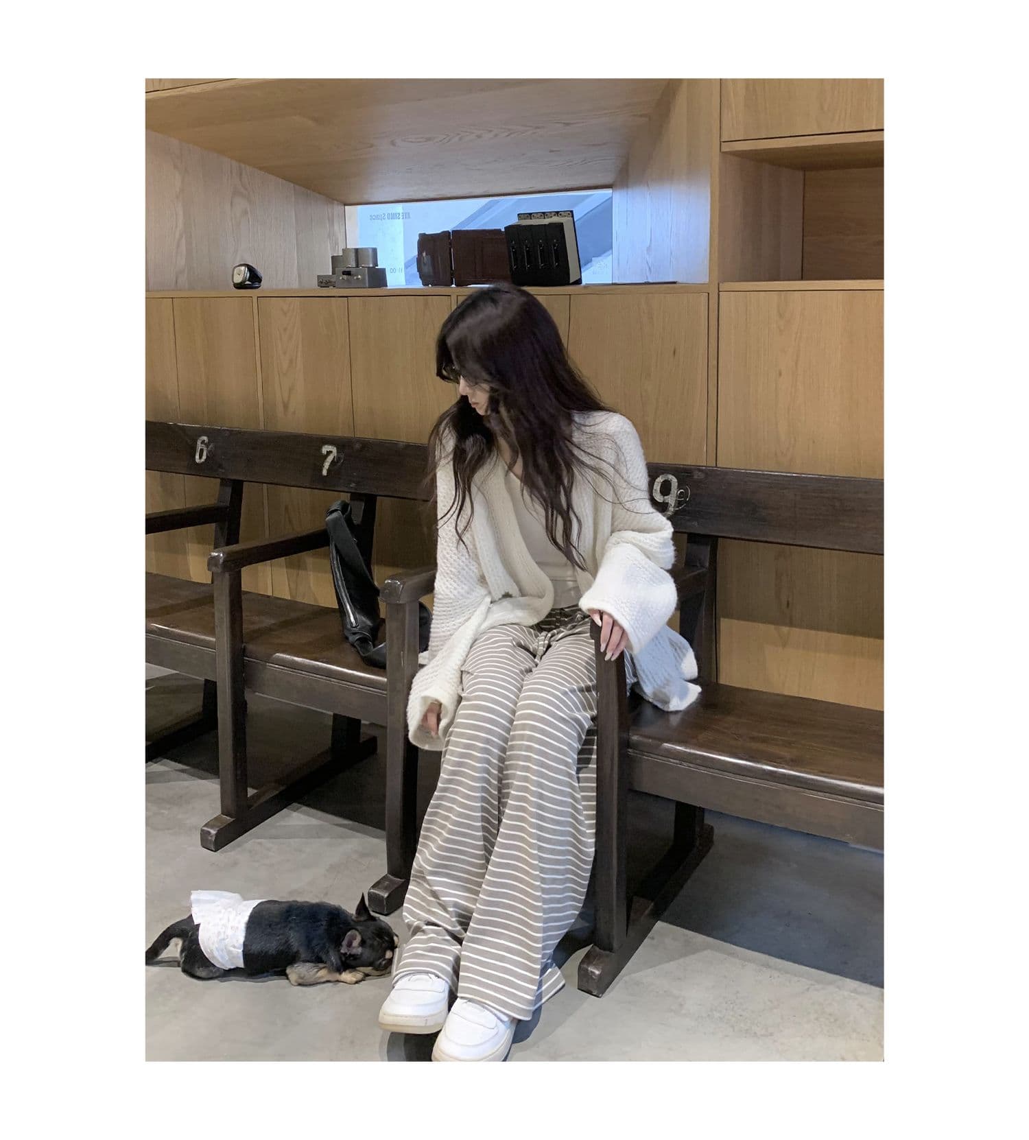 가을 겨울 새로운 편안함 폭탄 바지 게으른 바지 편안함 도루 센스 스트라이프 다용도 루즈핏 스트레이트 팬츠 상세 이미지 9