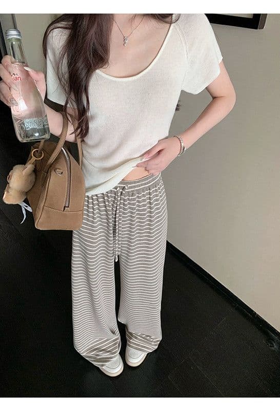 가을 겨울 새로운 편안함 폭탄 바지 게으른 바지 편안함 도루 센스 스트라이프 다용도 루즈핏 스트레이트 팬츠 상세 이미지 10