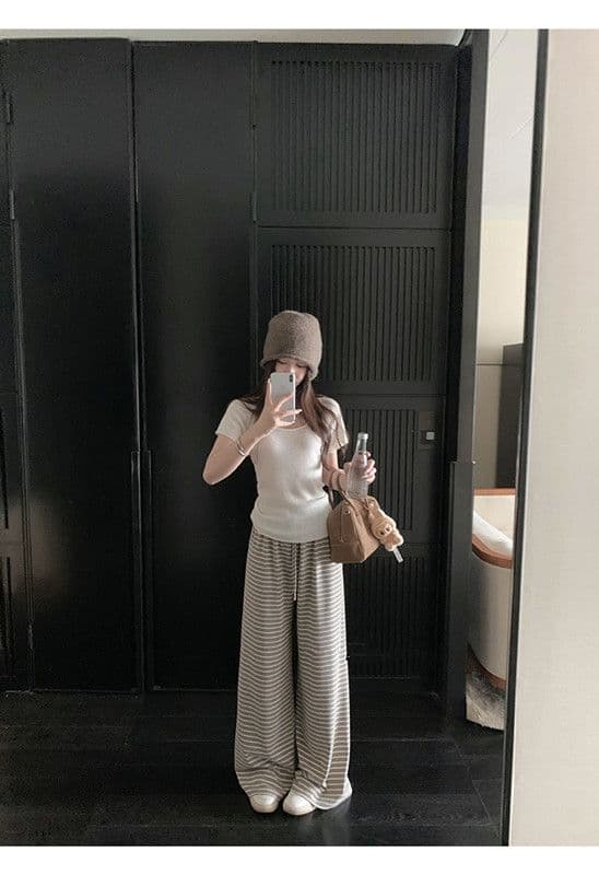 가을 겨울 새로운 편안함 폭탄 바지 게으른 바지 편안함 도루 센스 스트라이프 다용도 루즈핏 스트레이트 팬츠 상세 이미지 11