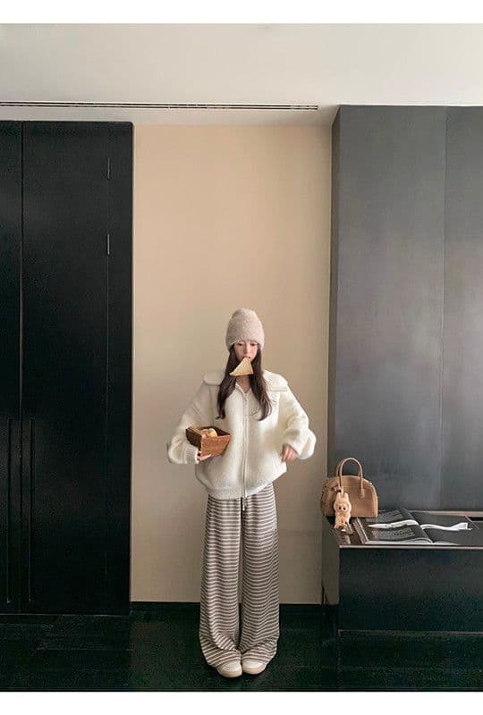 가을 겨울 새로운 편안함 폭탄 바지 게으른 바지 편안함 도루 센스 스트라이프 다용도 루즈핏 스트레이트 팬츠 상세 이미지 16