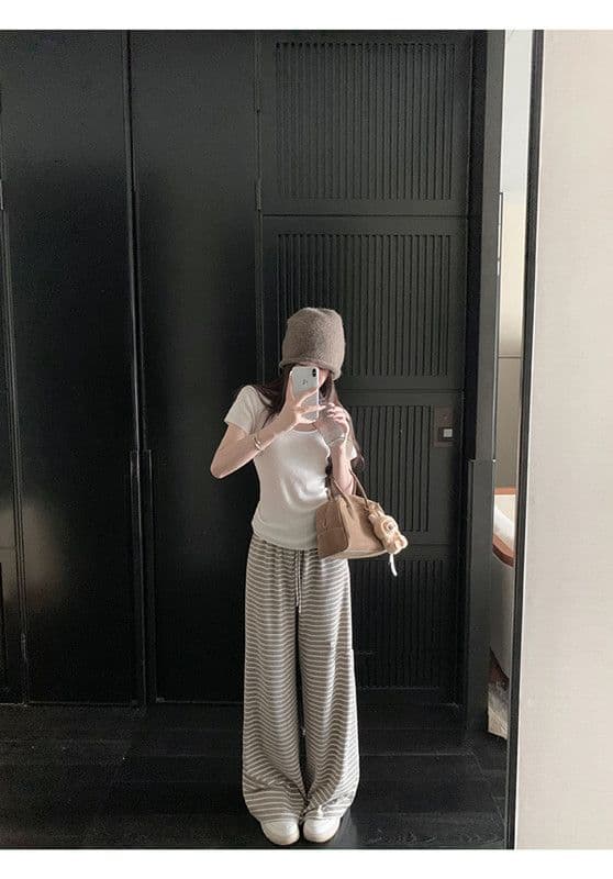 가을 겨울 새로운 편안함 폭탄 바지 게으른 바지 편안함 도루 센스 스트라이프 다용도 루즈핏 스트레이트 팬츠 상세 이미지 19